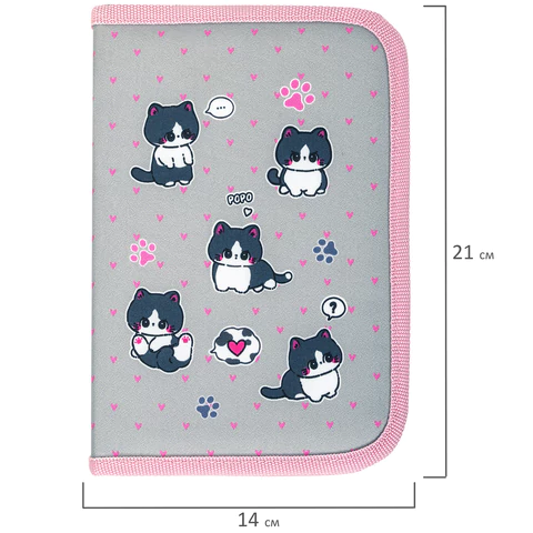 Пенал BRAUBERG, 1 отделение, полиэстер, 21х14 см, "Cat patches", 272327