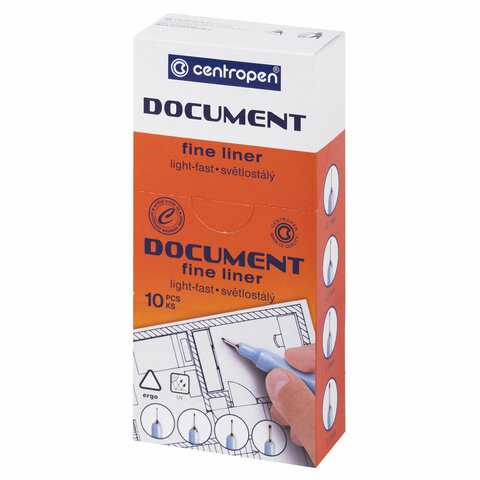 Ручка капиллярная (линер) ЧЕРНАЯ CENTROPEN "Document", трехгранная, линия 0,1 мм, 2631/0,1, 2 2631 0101