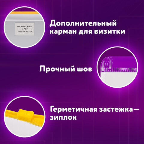 Папка-конверт на молнии, КОМПЛЕКТ 6 штук (А4 – 2 штуки, А5 – 4 штуки), ассорти, ЮНЛАНДИЯ, 229552