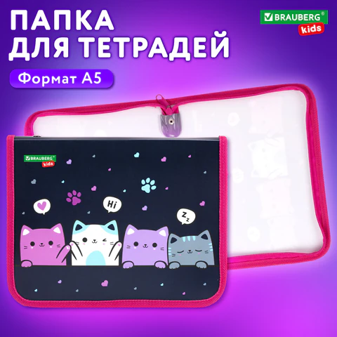 Папка для тетрадей BRAUBERG KIDS А5, 1 отделение, пластик, молния вокруг, "Anti-gravity", 273323