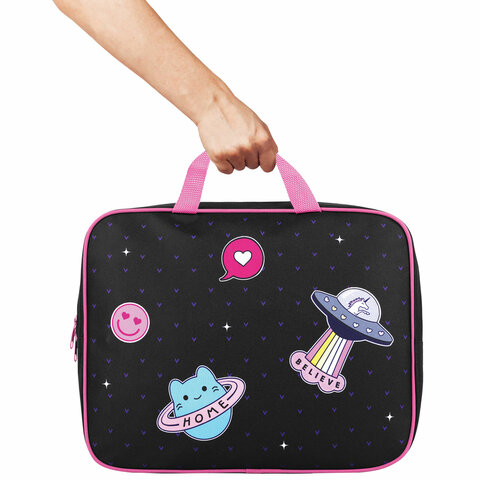 Папка на молнии с ручками BRAUBERG А4, 1 отделение, полиэстер, 80 мм, "Space sweets", 272175
