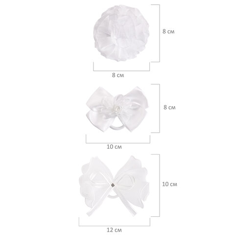 Бант для волос 8х10 см, 10х12 см, 8 см на резинке, белый, АССОРТИ, MONTE VITA (МОНТЕ ВИТА), 457117