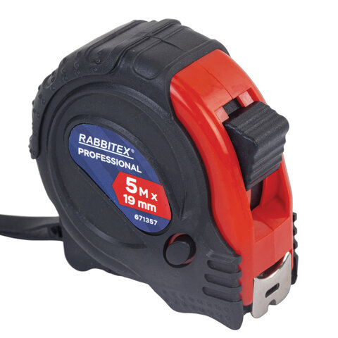 Рулетка измерительная 5 м х 19 мм, обрезиненный корпус, 3 фиксатора, RABBITEX (РАББИТЕКС) Professional, 671357