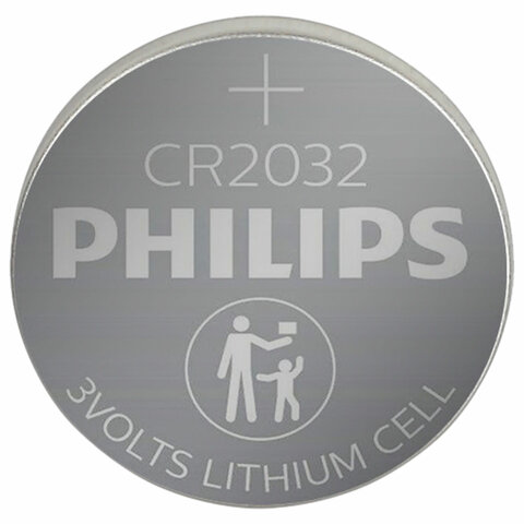 Батарейки литиевые PHILIPS Lithium CR2032 "таблетки, дисковые, кнопочные" КОМПЛЕКТ 2 шт., блистер, Б0062716
