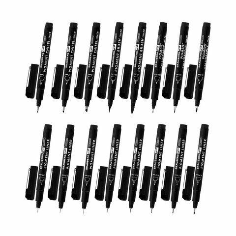 Капиллярные ручки линеры 16 шт. черные, 0,15-3,0 мм, BRAUBERG ART CLASSIC, 143946