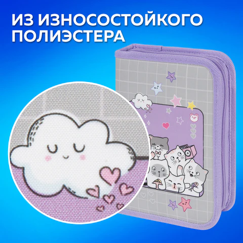Пенал ПИФАГОР, 1 отделение, 2 откидные планки, полиэстер, 20х14 см, "Cats selfie", 273477