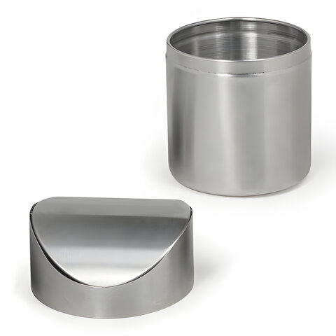 Урна настольная 1,2 литра для мусора с качающейся крышкой, d 12х16,5 см, нержавеющая сталь, LAIMA, 601618