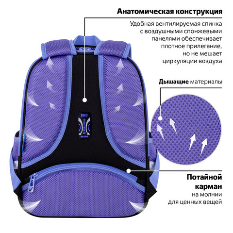 Ранец BRAUBERG FIT, 2 отделения, Sleeping kitten, велюровая панель, 38х27х14 см, 273107