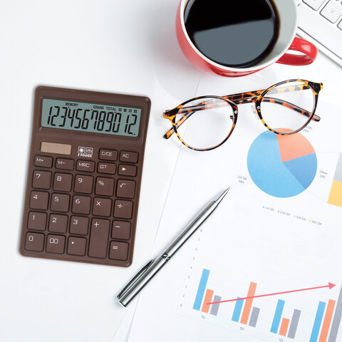 Калькулятор настольный BRAUBERG CH-12-BR (153х103 мм),12 разрядов, двойное питание, коричневый, 272961