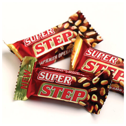 Конфеты шоколадные СЛАВЯНКА "Super Step" двухслойные, нуга с арахисом, 1000 г, пакет, 20465