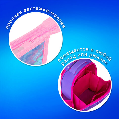 Папка для тетрадей ПИФАГОР А5, 1 отделение, пластик, на молнии, "Magic kitty", 273327