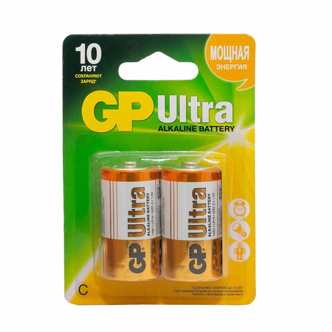 Батарейки КОМПЛЕКТ 2 шт., GP Ultra G-Tech, С (LR14, 14А), алкалиновые, блистер, 14AU-2CR2