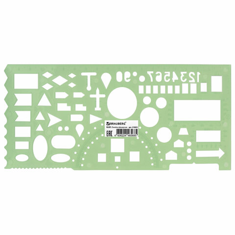 Линейка офицерская 20 см, BRAUBERG, зеленая, 65 тактических элементов, отливная шкала, 210833