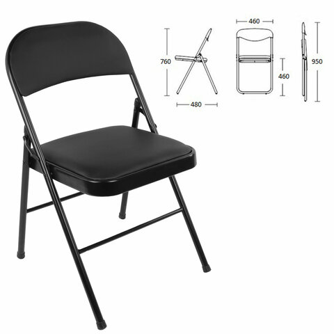 Стул складной BRABIX "Golf Plus CF-003 КОМФОРТ", черный каркас, кожзам черный, В КОРОБЕ, 533026