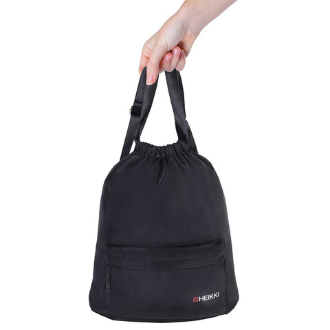 Рюкзак спортивный мешок HEIKKI CASUAL (ХЕЙКИ) с дополнительным карманом, 44х34 см, "Total black", 273457