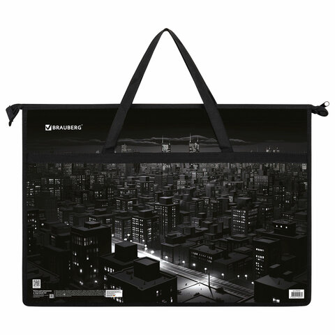 Папка для рисунков и чертежей с ручками BRAUBERG А3, пластик, молния сверху, "Night city", 273410