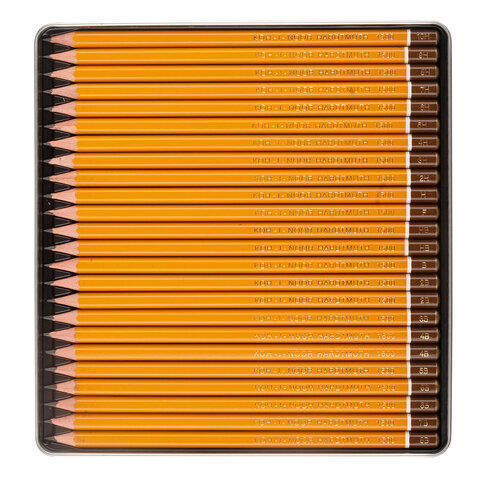 Карандаши чернографитные KOH-I-NOOR 1500, НАБОР 24 шт., 8В-10H, без резинки, металлическая коробка, 1504024001PL