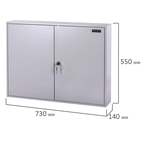 Шкафчик (Ключница) на 300 ключей BRAUBERG, 730х550х140 мм, с замком, +300 брелоков, серый, 290341