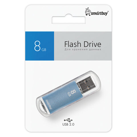 Флеш-диск 8 GB, SMARTBUY V-Cut, USB 2.0, металлический корпус, синий, SB8GBVC-B