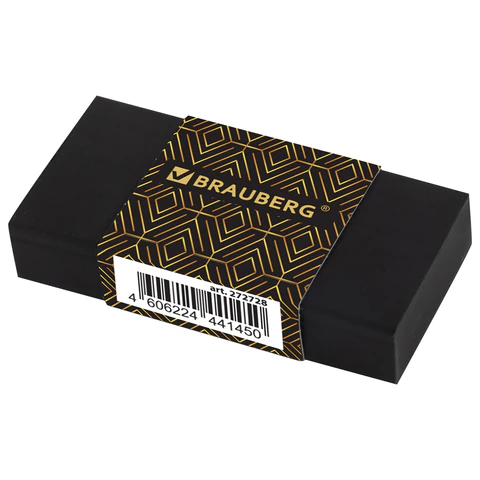 Ластик BRAUBERG "GOLDEN BLACK", 50х24х10 мм, прямоугольный, картонный держатель, экологичный ПВХ, ассорти, 272728