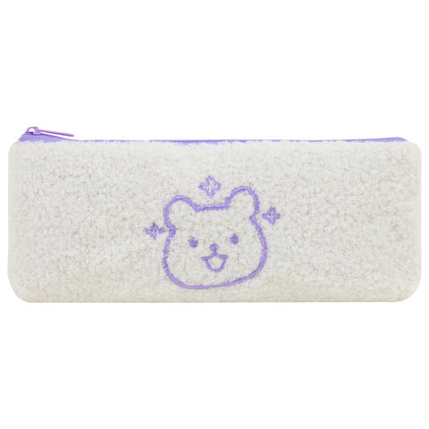 Пенал ЮНЛАНДИЯ, 1 отделение, плюш, "Bear", белый, 22x8х3 см, 272270