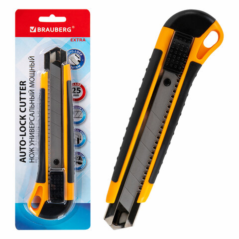 Нож универсальный мощный, 25 мм, BRAUBERG EXTRA, автофиксатор, резиновые вставки, 238731
