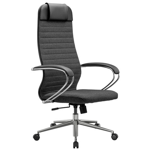 Кресло офисное МЕТТА "К-27" хром, ткань, сиденье и спинка мягкие, серое