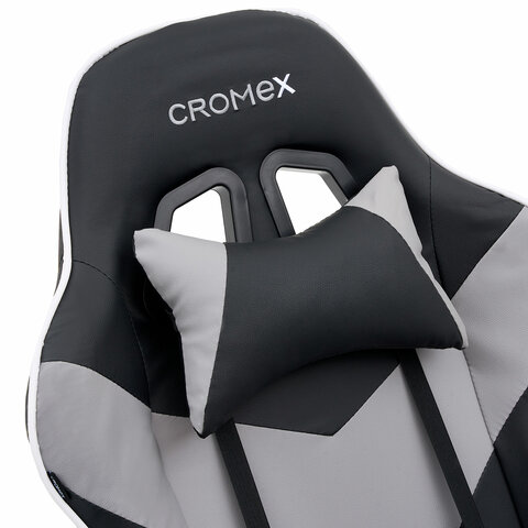 Кресло компьютерное CROMEX (КРОМЕКС) "Wave GM-145", вибромассаж, подножка, подушки, экокожа, черное/серое, 532956
