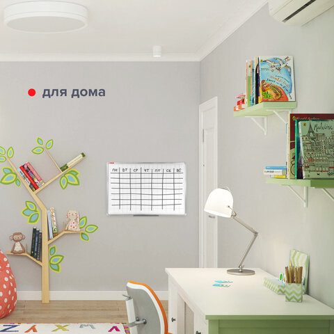 Доска магнитно-маркерная В КЛЕТКУ 60х90 см, алюминиевая рамка, ГАРАНТИЯ 10 ЛЕТ, РОССИЯ, BRAUBERG, 236862