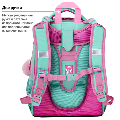 Ранец BRAUBERG SHINY, 2 отделения, с брелком, "Magic unicorn", 38х28х14 см, 270694