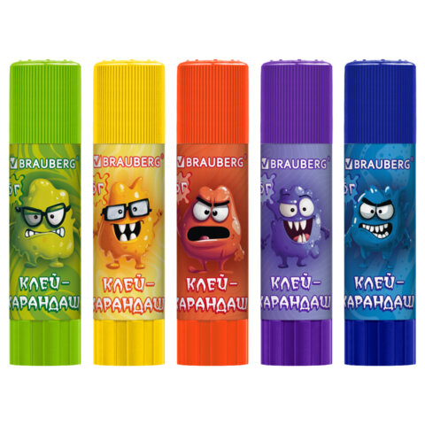 Клей-карандаш 15 г, кросс-серия МОНСТРИКИ, ассорти, BRAUBERG, 273237