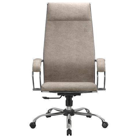 Кресло офисное МЕТТА "L1m 42", хром, сиденье и спинка мягкие, велюр, бежевое