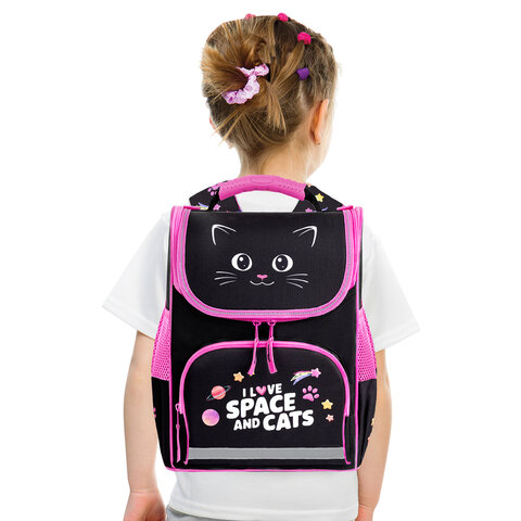 Ранец ПИФАГОР BASIC, 1 отделение, 3 кармана, эргономичная спинка, "Dark kitten", 35х28х18 см, 273134