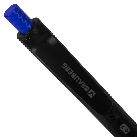 Ручка шариковая масляная автоматическая BRAUBERG "BLACK PEN RT", СИНЯЯ, игольчатый наконечник 0,7 мм, линия письма 0,35 мм, 144326
