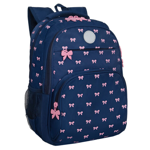 Рюкзак GRIZZLY школьный, анатомическая спинка, 2 отделения, для девочек, "PINK BOWS", 39х30х20 см, RG-568-2/3