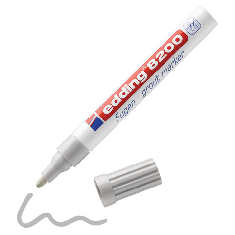 Маркер для затирки плиточных швов EDDING 8200, СЕРЕБРИСТО-СЕРЫЙ, 2-4 мм, запасные наконечники, E-8200/26