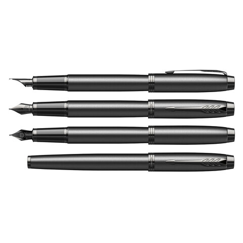 Ручка перьевая PARKER "IM Achromatic Black BT", черный матовый, нержавеющая сталь, синяя, 2127741