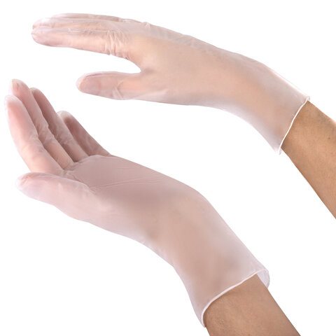 Перчатки виниловые смотровые 50 пар (100 штук), размер 8-9, L (большой), прозрачные, SFM, Германия