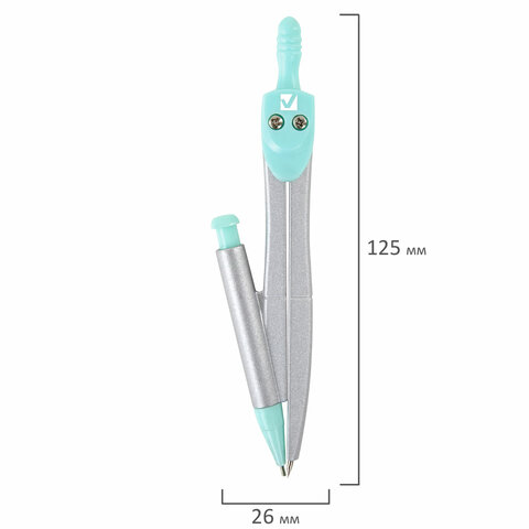 Готовальня BRAUBERG SCHOOL KIT, 9 предметов, циркуль 125 мм, чертежные принадлежности, мятный цвет, 210716