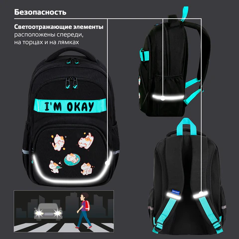Рюкзак BRAUBERG MOTION, 2 отделения, 3 кармана, "Positive cats", 41х28х17 см, 273114