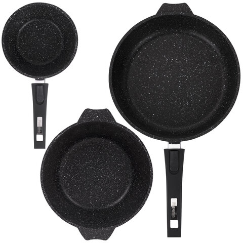 Набор посуды (сковорода 26 см, кастрюля 5 л, ковш 1,7 л, 2 съемных ручки, 2 крышки), МЕЧТА "Гранит Black", 001802