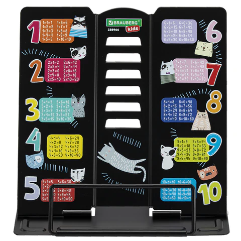 Подставка для книг BRAUBERG KIDS mini, "Cats", с таблицей умножения, регулируемый угол наклона, металлическая, 238966