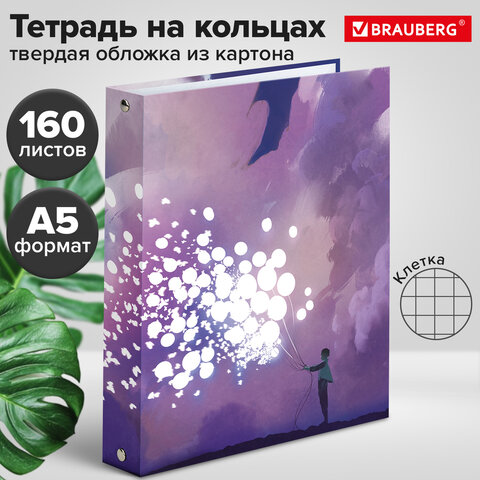 Тетрадь на кольцах А5 (175х215 мм), 160 листов, твердый картон, клетка, BRAUBERG, "Anime Dreams", 404092