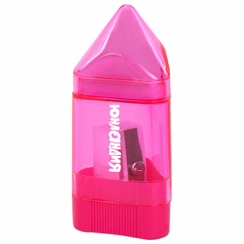 Точилка ЮНЛАНДИЯ "Карандашик" с контейнером и ластиком 2 в 1, НАБОР 4 ШТУКИ, 272508