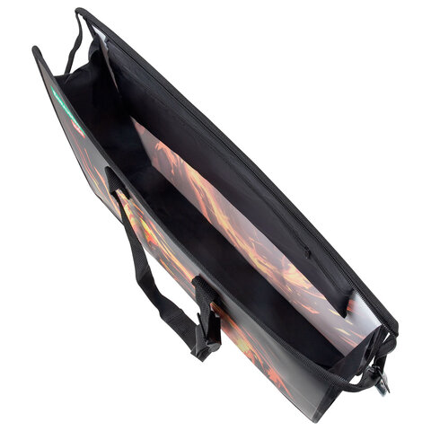 Папка для рисунков и чертежей с регулируемыми ручками BRAUBERG KIDS А3,1 отделение, карман внутри, "Fire split", 273416