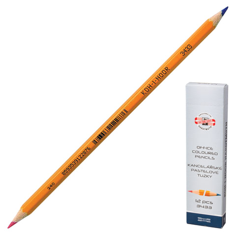 Карандаш двухцветный КРАСНО-СИНИЙ, KOH-I-NOOR, 1 шт., шестигранный, грифель 3,2 мм, натуральное дерево, 3433, 34330EG013KS