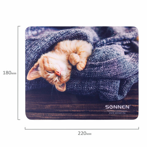 Коврик для мыши SONNEN "KITTEN", резина + ткань, 220х180х3 мм, 513313