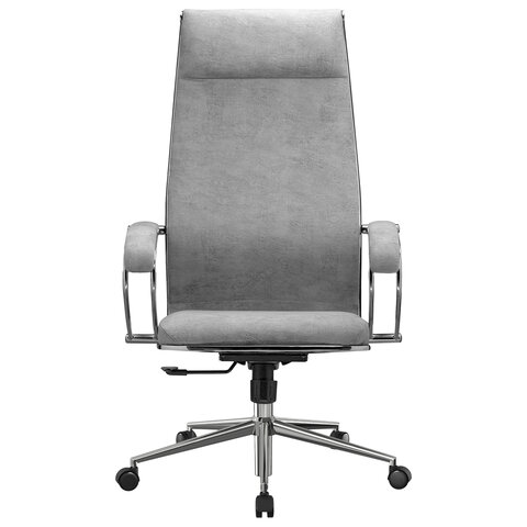Кресло офисное МЕТТА "L1m 42", хром, сиденье и спинка мягкие, велюр, светло-серое