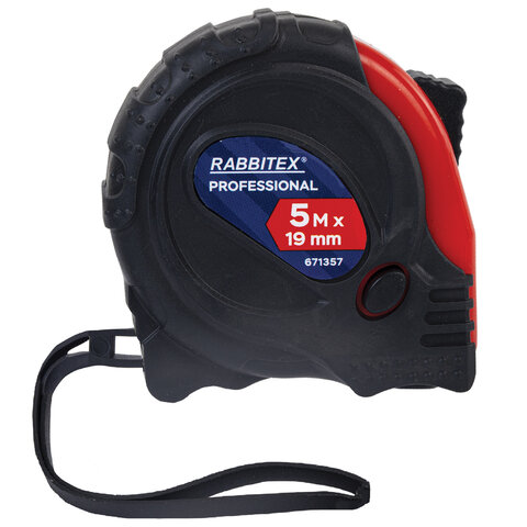 Рулетка измерительная 5 м х 19 мм, обрезиненный корпус, 3 фиксатора, RABBITEX (РАББИТЕКС) Professional, 671357