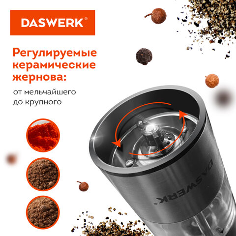 Набор мельниц для соли и специй электрические с подсветкой, 2 шт., PM-2, DASWERK (ДАСВЕРК), 456620